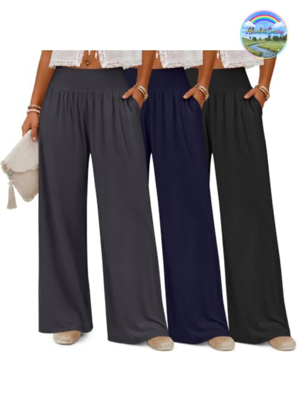 3 Pack High Waisted Wide Leg Yoga Pants with Pockets Lounge Athletic Workout